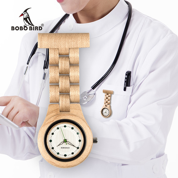 BOBO BIRD Fob Brooch Nurse Pocket Women Watches Quartz Imitation diamond Watch Ladies clock custom logo with wood case