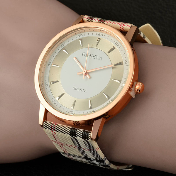 2016 New Brand geneva watch women wrist watches Women quartz-watch Plaid Leather designer ladies clock fashion quartz watch