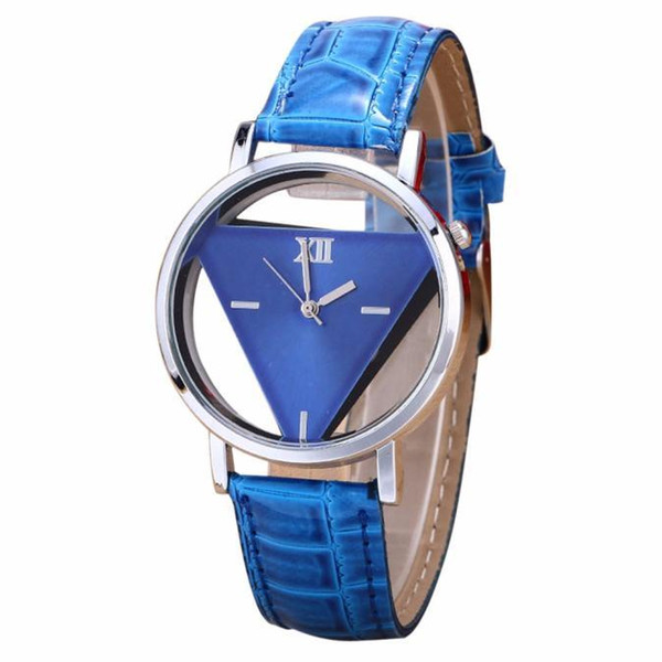 Lovesky Fashion 2017 Newly Desigh Unisex Watches Women Men Unique Hollowed-out Triangular Dial Leather Band Wrist Watches