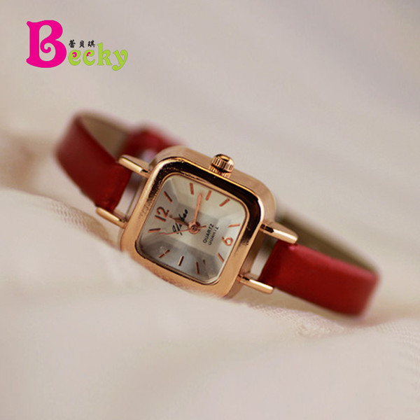 Korean retro square dial color patent leather watch chain small dial small watch classic wild female table tide