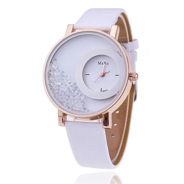 Retro Women Fashion Crystal Leather Wristwatch Sand Type Unique Design