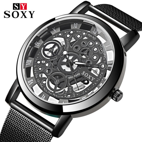 2018 New Hot Brand SOXY Skeleton Wrist Watch Simple Style Mesh Belt Women Quartz Watches Fashion Hollow Designer Ladies Watch