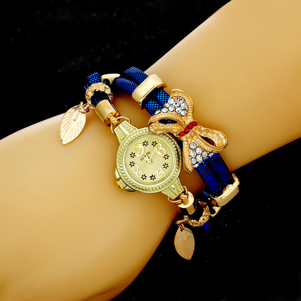 Butterfly Retro Bracelet Watches Women Lovely Wedding Quartz Wrist Watches 6 Colors Rhinestone Delicate Female Watches