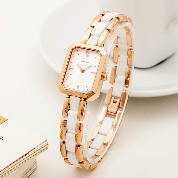 Women's watch fashion trend simple compact dial square waterproof ceramic bracelet quartz female watch