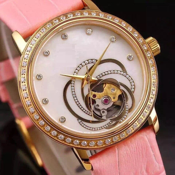 2016 hot sale Luxury pink/white leather diamond shell dial Imported Automatic mechanical movement ladies watches womens dress WATCH fashion