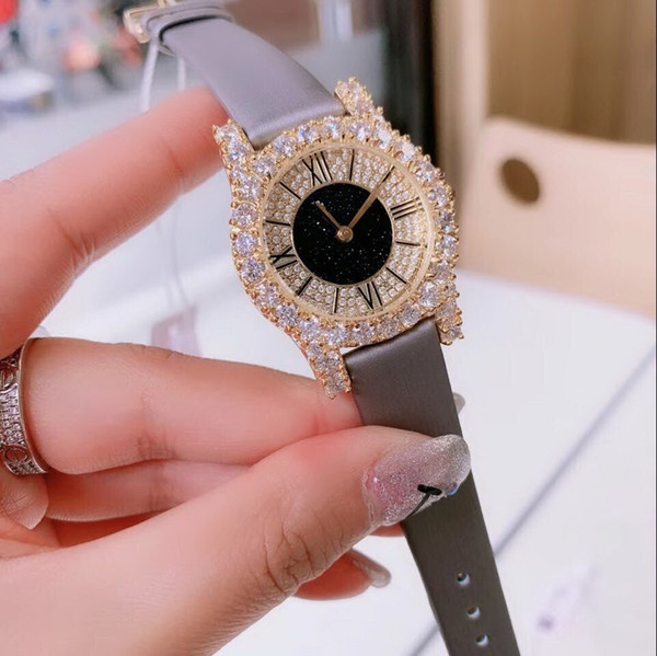 2019 Full diamond BEZEL QUARTZ gold 31 mm case BROWN BELT orologio sport fashion Women watch new Stainless steel Womens watches