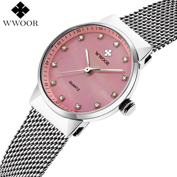 WWOOR Brand Women Watches Luxury Waterproof Stainless Steel Women Quartz Wrist Watch Ladies Watch Female Pink Clock montre femme