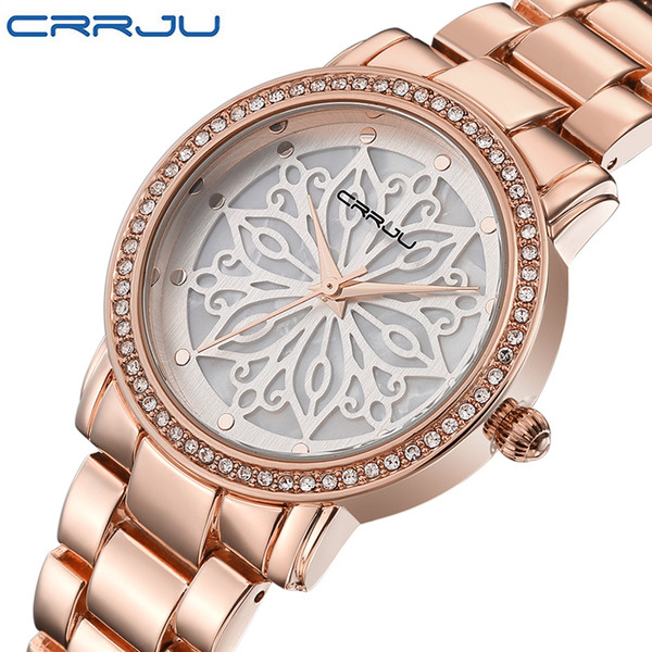 Crrju Luxury Dress Brand Fashion Watch Woman Ladies Rose Gold Diamond Relogio Feminino Dress Clock Female Relojes Mujer 2018 New