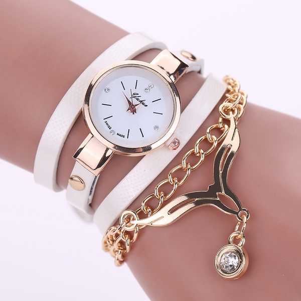 2016 New Fashion Women Bracelet Watch Gold Quartz Gift Watch Wristwatch Women Dress Leather Casual Bracelet Watches