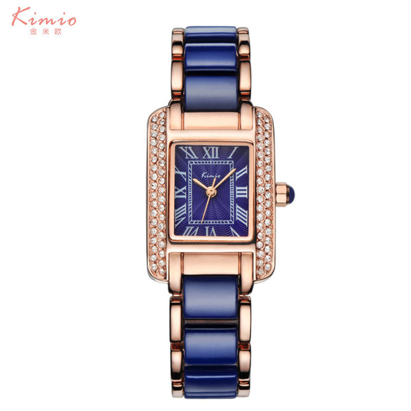 Kimio Woman Roman Numerals Rhinestone watches Fashion Ladies Crystal Clock Black Ceramics Gold Luxury Waterproof Diamond Watch C18111301