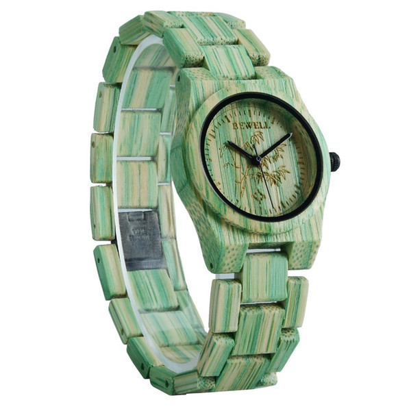 Bewell Women Wood Watch 100% Handmade Natural Colorful Bamboo Quartz Wristwatch Design Luxury Casual Watches Female C19041203