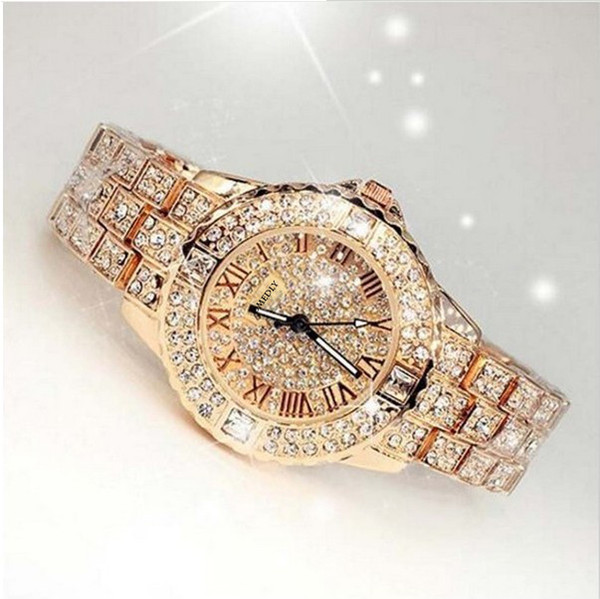 Bling Rhinestone Luxury Steel Quartz Watch Women Clock Female Ladies Dress Wristwatch Gift Silver Gold 2018 Relojes Mujer Y18102310