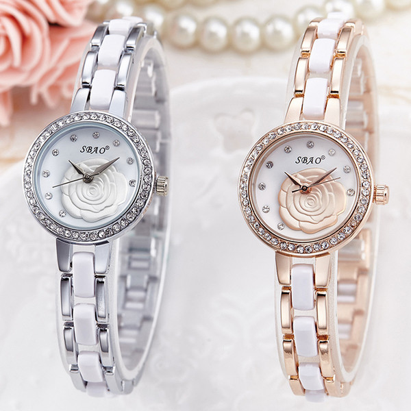 The Qixi Festival gift selling Korean fashion lady Taobao ceramic watch small diamond dial quartz watch waterproof trayful