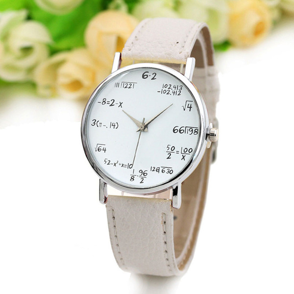 Ladies Watch Fashion Math Function Pattern Leather Band Alloy Analog Quartz Vogue Watches Wrist Watches For Women