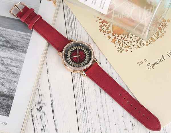 Fashion Creative Sewing Stitch Dial Watch Wristwatch Red Leather Band Quartz Wrist Watch For Ladies Gift