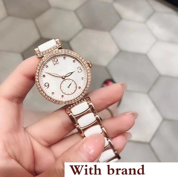 Style Top Quality Quartz Movement Diamond Bezel White Dial Women Watch Ceramic Band Free Shipping