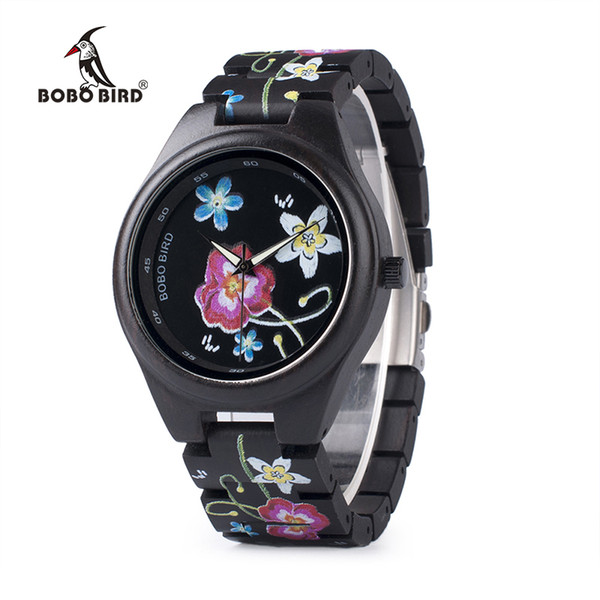 Bobo Bird Wp06 Fashion Colorful Print Wood Watch For Men Women Newest Imitate Embroidery Brand Design Quartz Watches As Gift J 190505