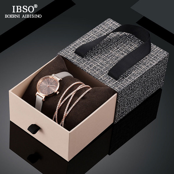 Ibso Brand Creative Quartz Watch Bracelet 2019 Leather Strap Ladies Women Watches Jewelry Set Relogio Feminino Clock C19041202