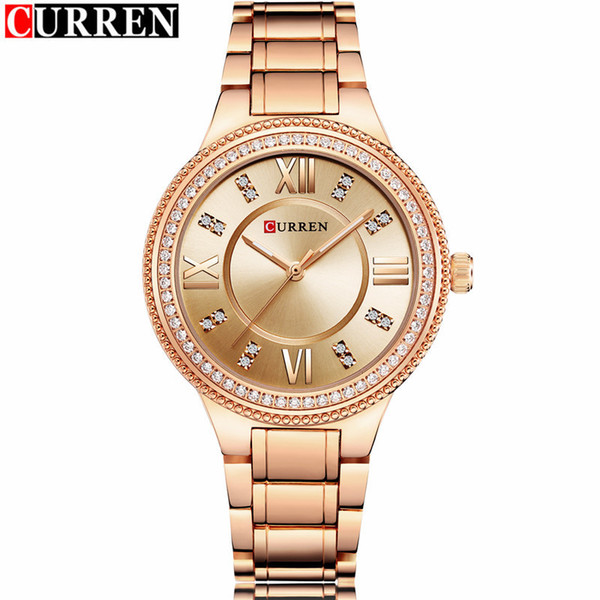 New Women's Fashion Watches Curren Luxury Gold Stainless Steel Quartz Watch Ladies Dress Jewelry For Women Gifts Wristwatches Q190430