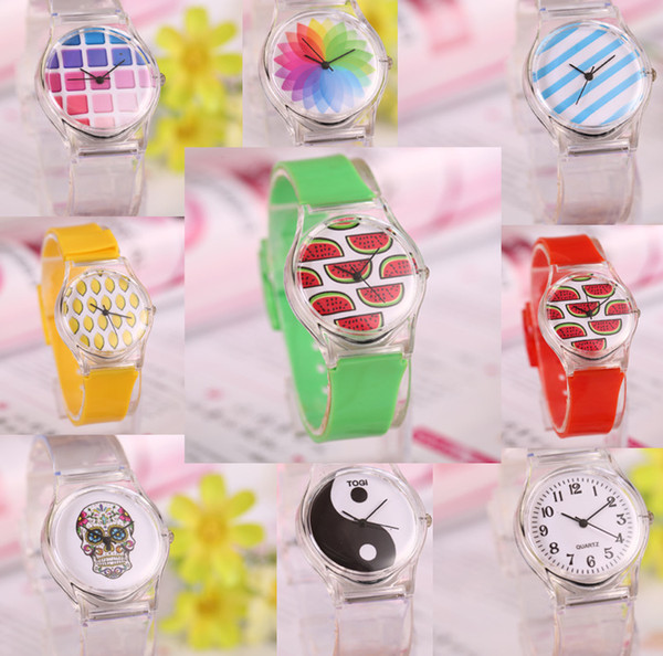 wengle 2017 new summer refreshing lovely Fruit fruit watermelon transparent plastic Person cranial head Ms. quartz watch