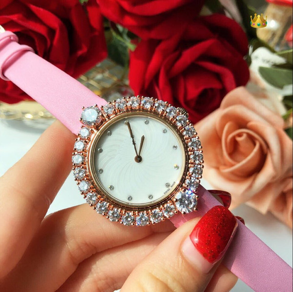 Swiss movement diamond BEZEL Rose gold All work PINK High quality QUARTZ sport 35MM CASE women watch new Stainless steel womens watches