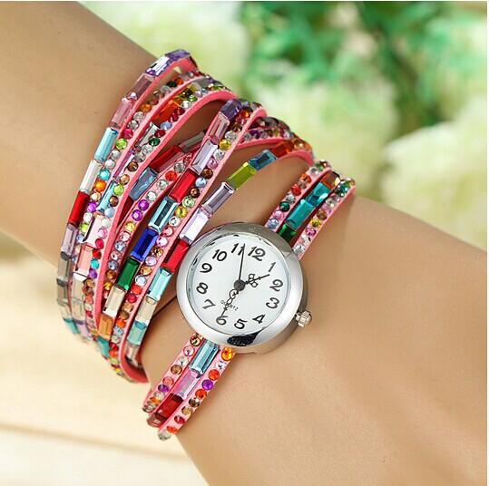 50pcs lot women Retro Pattern Leather Watch wrap pu leather watch flower bracelet watch 8 color dhl ship