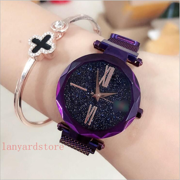 2018 New Ladies Watch Magnetic button Stainless steel watch band Design Starry sky Diamonds Waterproof quartz watch