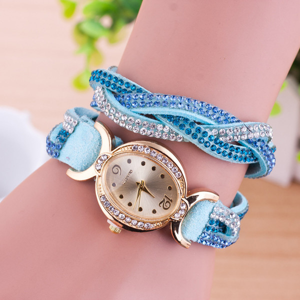 2018 quartz casual ladies fashion bracelet watch point drill South Korean velvet knitted Bracelet egg shaped oval gold watch Lady wristwatch