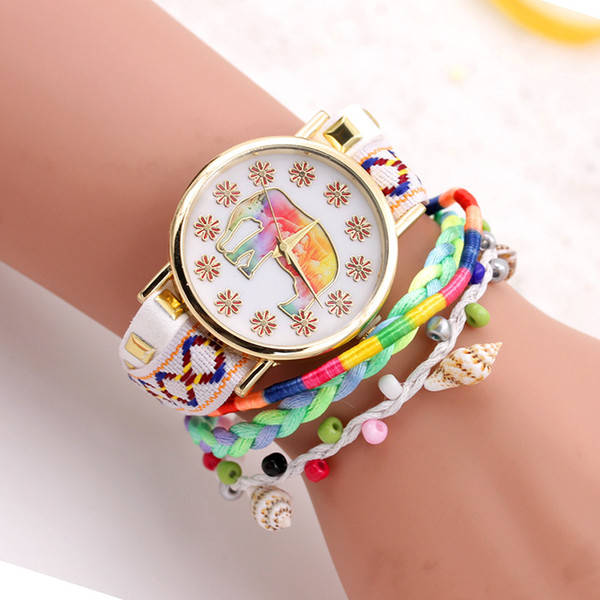 Watches for Women Knitted bracelets Beads Textile Canvas Band Quartz Movement Womens Watch Mineral Glass Alloy Case