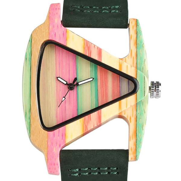 Creative Women Wood Watches Unique Colorful Wooden Triangle Hollow Quartz Wristwatch Ladies Elegant Fashion Genuine Leather Hour Q190430