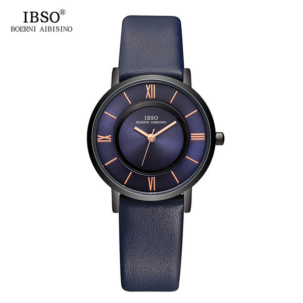 Ibso Ultra-thin Watches 2017 Genuine Leather Strap Fashion Blue Quartz Women Luxury Ladies Watch Montre C19041203