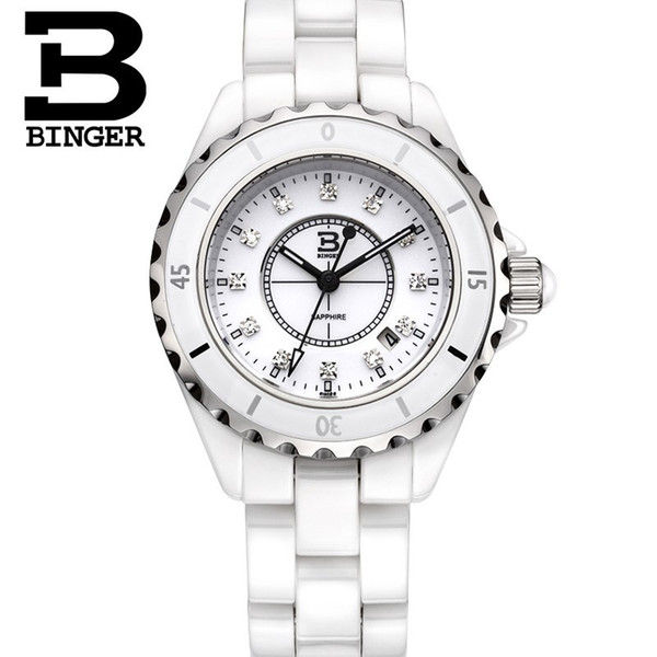 Genuine Luxury BINGER Women ceramic watch fashion ladies rhinestone diamond waterproof quartz dress table BBPS S924