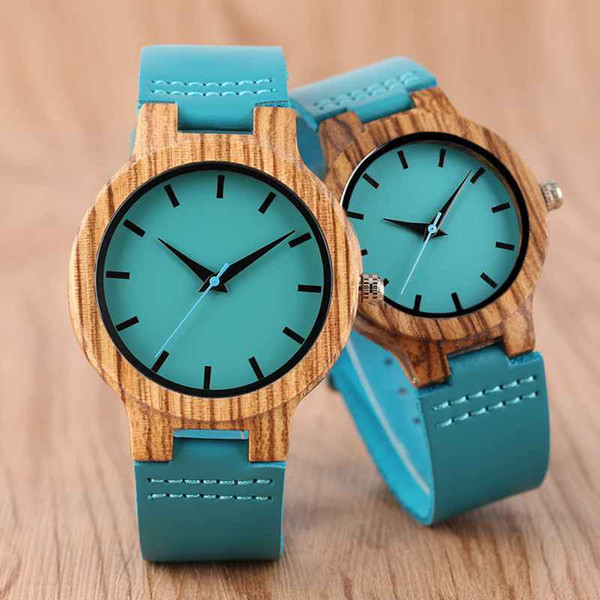 Luxury Royal Blue Wood Watch Top Women Quartz Wristwatch 100% Natural Bamboo Clock Casual Leather Creative Gifts Reloj de madera Y1892107