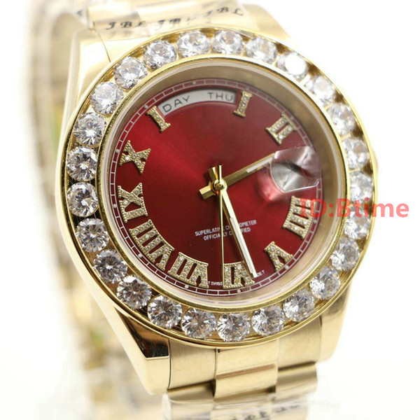 Luxury Brand Gold President Day-Date Diamonds Watch Men Stainless Mother of Pearl Dial Diamond Bezel Automatic WristWatch AAA mens Watches