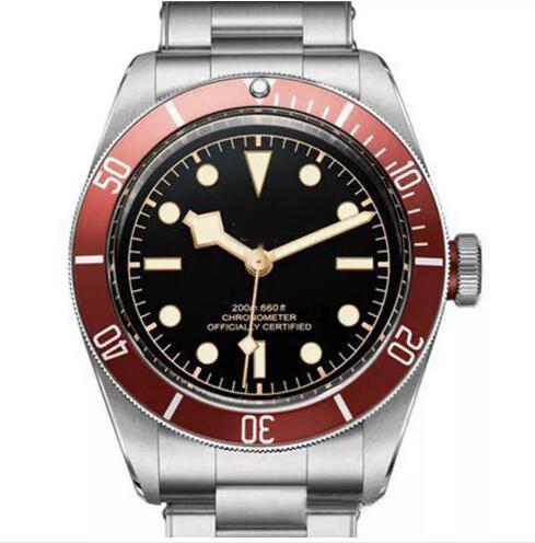 Tudorrr Brand Mens Watch Stainless Steel Automatic Movement Mechanical Red Bezel Black Dial ROTOR MONTRES Solid Clasp Geneve Watches reloj