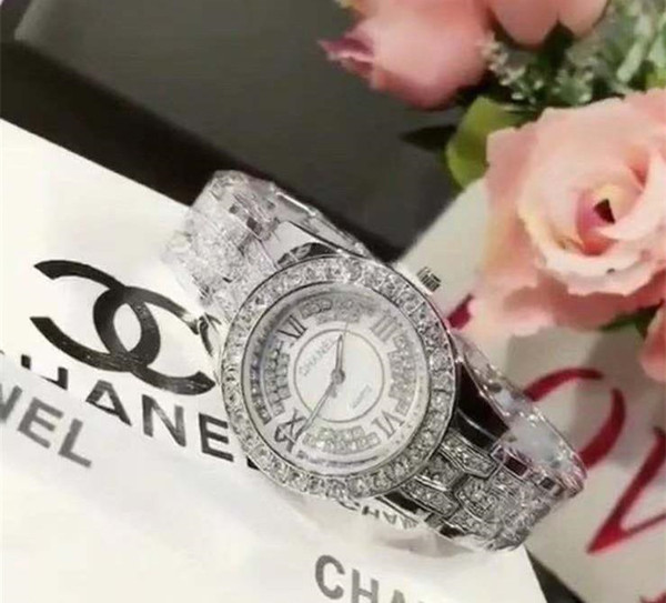 HOT Arrivals High Quality Luxury Brand Women Watch Full diamond Lady Steel Chain Watches Luxury Quartz clock leisure fashion designer watch