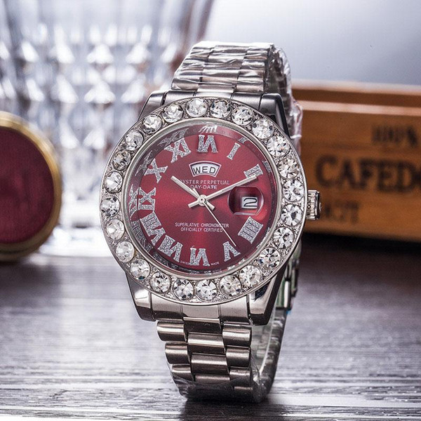relogio Gold Luxury Men Automatic Iced Out Watch Mens Brand Watch Rome President Wristwatch Red Business Reloj Big Diamond Watches Men