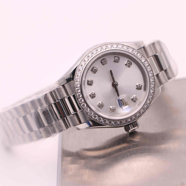 18 colors women 26mm automatic mechanical diamonds watch No battery sweeping movement self winding Stainless steel clock Datejust wristwatch