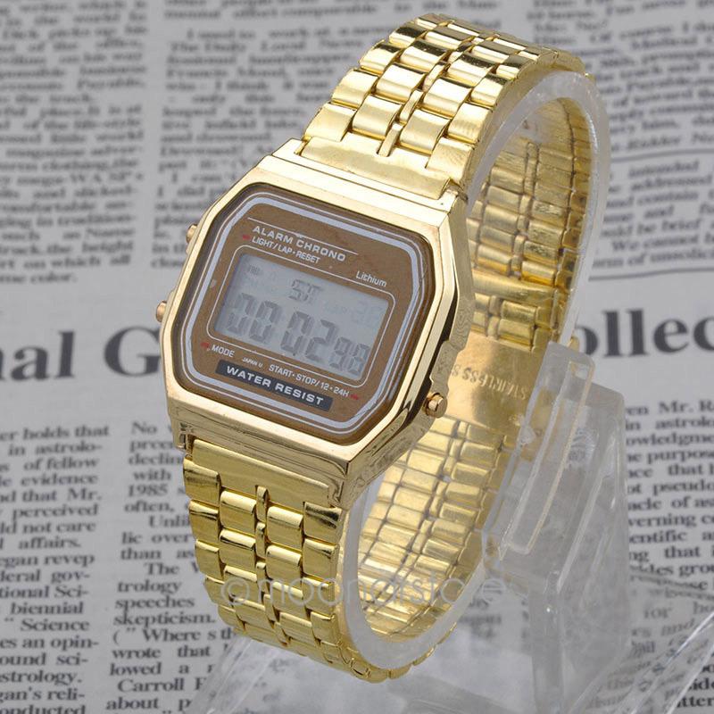 Wholesale-2015 Newest Classic Gold Metal 80's Vintage Digital Display Retro style Watch Free shipping 30HM102#S5