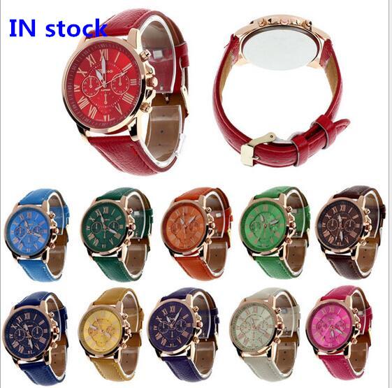 2017 Unisex Luxury Watches Geneva Silicone Roman Numerals Watch leather Bracelet Quartz Watch Fashion Mens Women Sports Cystal Watches