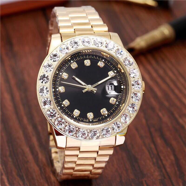 2018 relogio Luxury Mens Brand Men Watch Big Diamonds Day-Date Brand Stainless Steel Perpetual President Automatic Diamond Wristwatch Watche