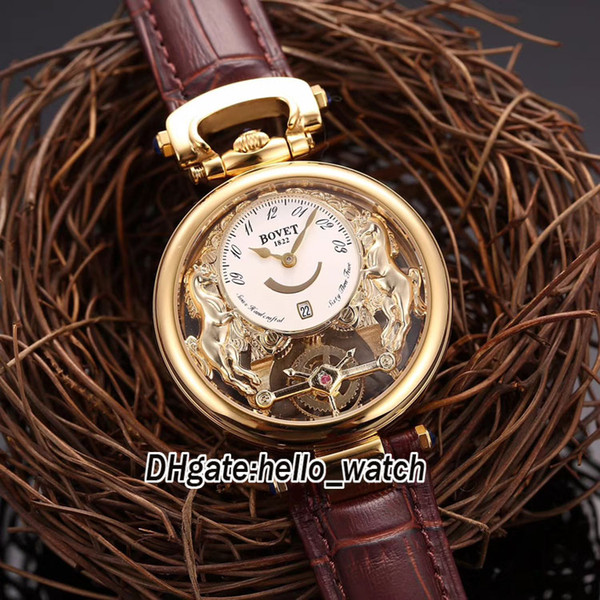 High Quality Bovet by Pininf Amadeo Fleurier VIRTUOSO IVTourbillon Virtuoso Gold Quartz Skeleton Lady Watch Leather Strap Womens Watch