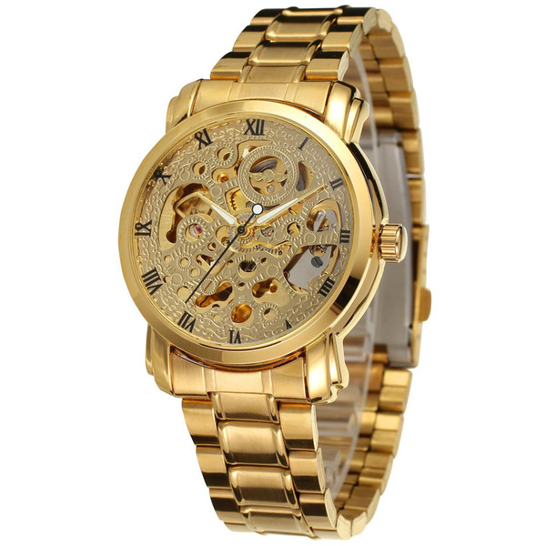 WINNER Luxury Women Golden Automatic Mechanical Watch Stainless Steel Band Roman Number Skeleton Dial Top Brand Ladies Wristwatch SLZ82