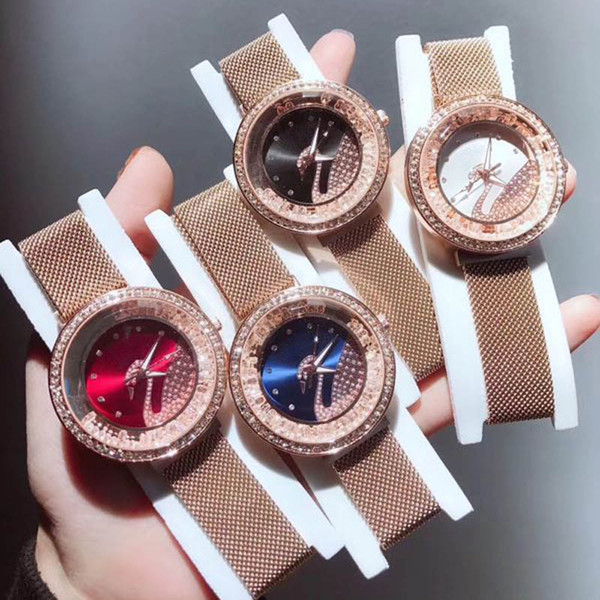 Luxury Women Gold Watches Swarovski Crystal Swan Dial Steel Strips Ladies High Quality Quartz Wristwatch Christmas Gift