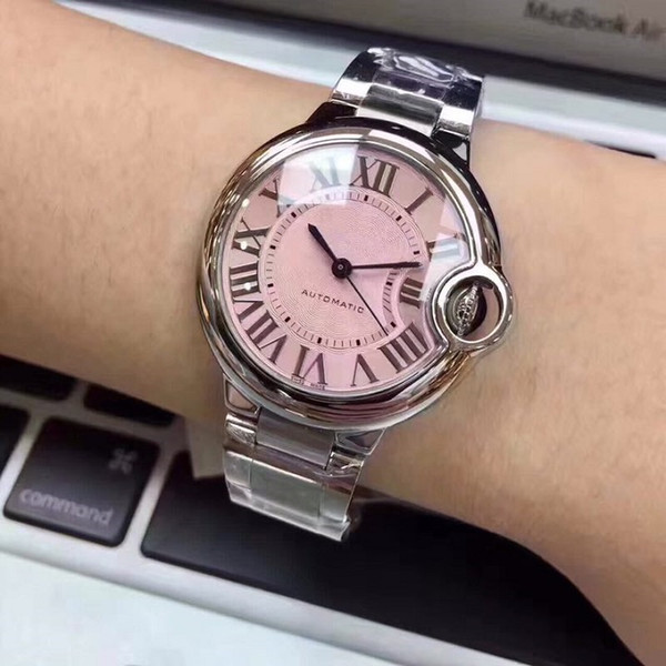 2018 New style fashion women's watch pink 36mm dial stainless steel strap ladies watches automatic watches