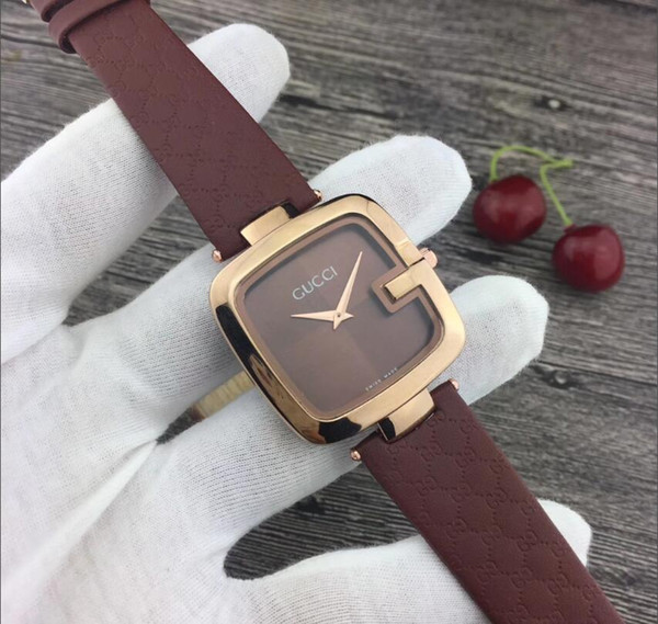 Famous Brand Women watch Black/Brown/Red leather Lady Wristwatch Dress Watch Square Dial Face Gifts for Girls free shipping