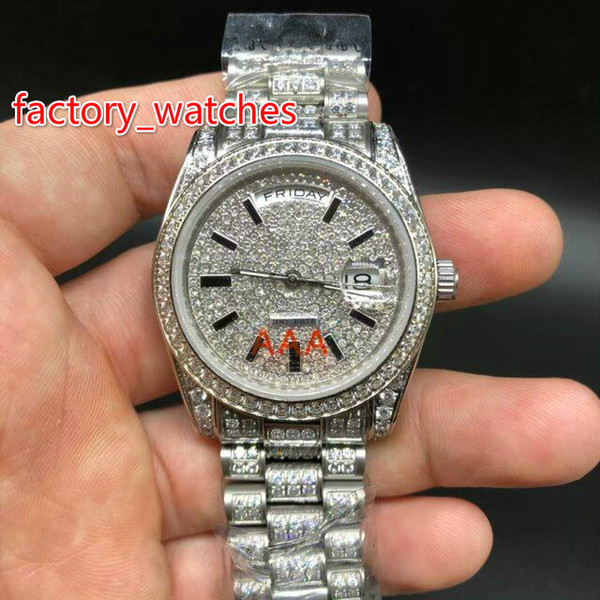 Best Quality Full Big Diamond Automatic 36MM Luxury Watch AAA Watch women Silver Waterproof 316 Stainless Steel Watches free shipping