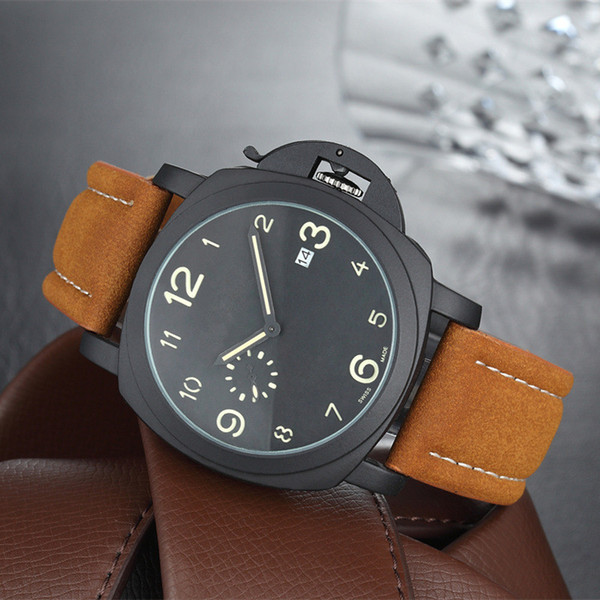 Hot fashion little subdial work Casual Sport watch men Quartz Watches Men's leather Wristwatches Clock Relogio Super gift for men