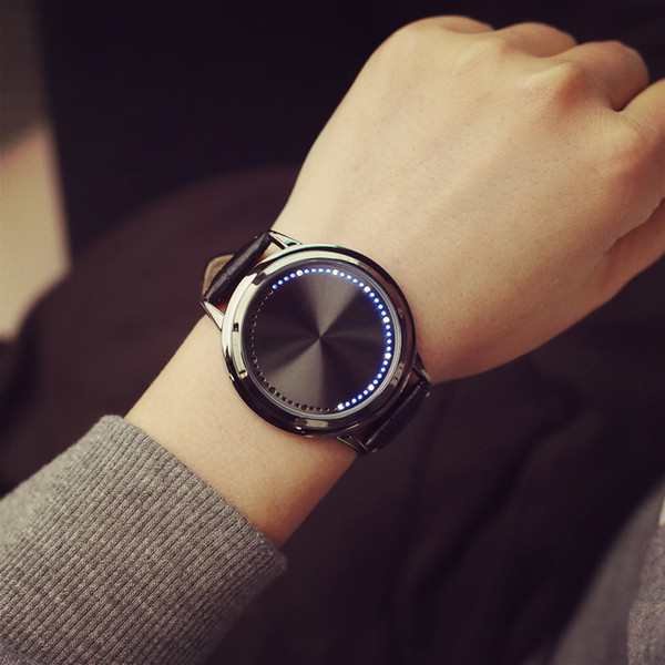 Creative personality minimalist leather normal waterproof LED watch men and women couple watch smart electronics casual watches