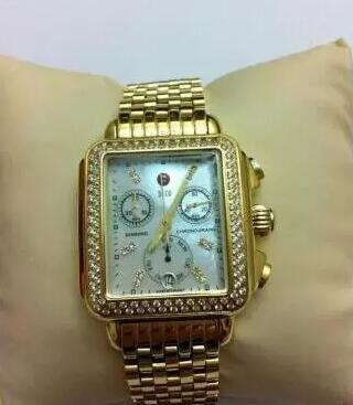 Hottest- Michele Deco Diamond Chronograph/day/date fully function Gold Quartz watch fashion women's Dress Watches